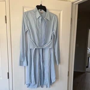 Daniel Cremieux Light Blue Button-Down Shirt Dress with Tie Waist